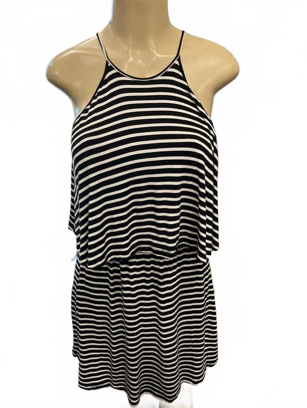 NWOT Black & White Striped Sleeveless Mini Dress W/Tie Back